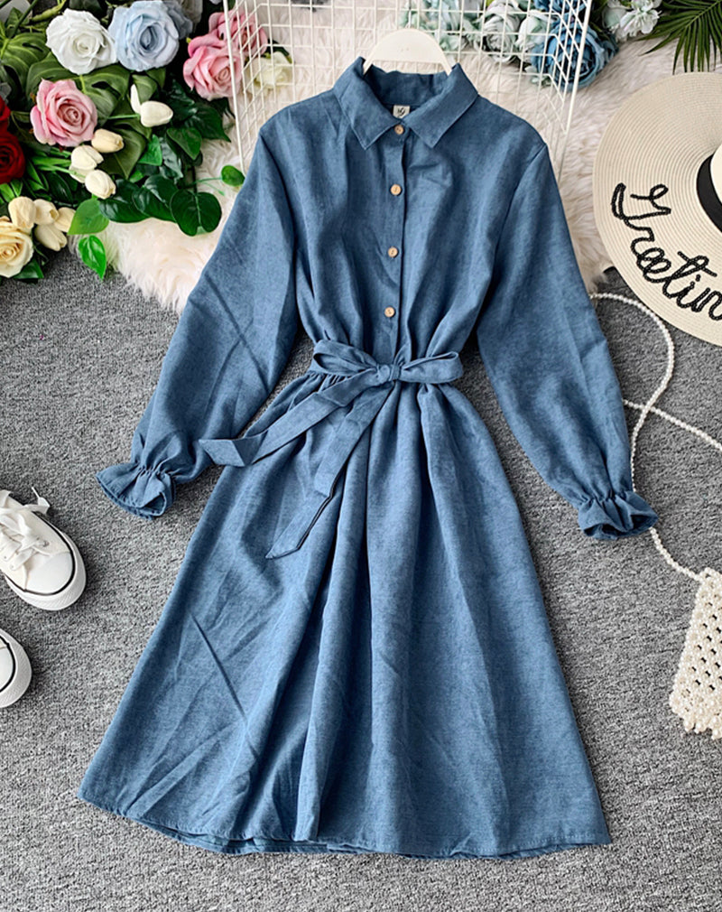 Robe mignonne à manches longues en ligne A, vêtements d'automne 1068