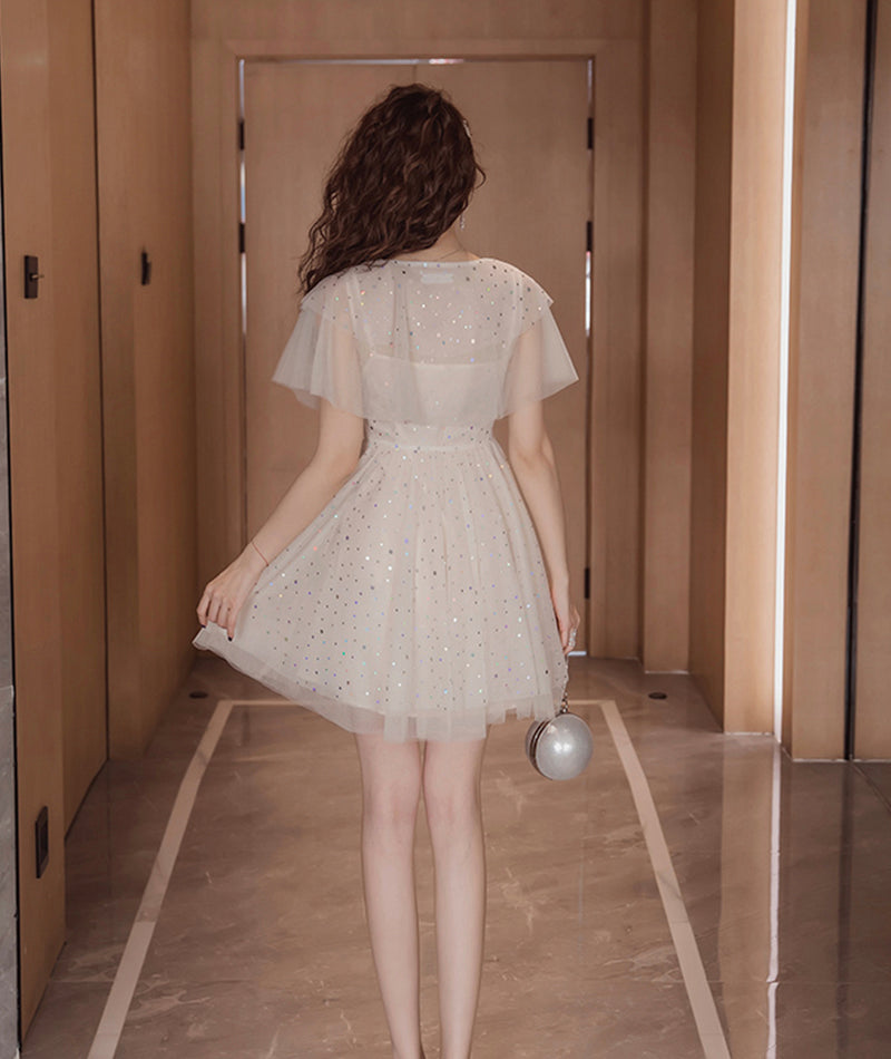 Cute v neck tulle short dress fashion dress  1080