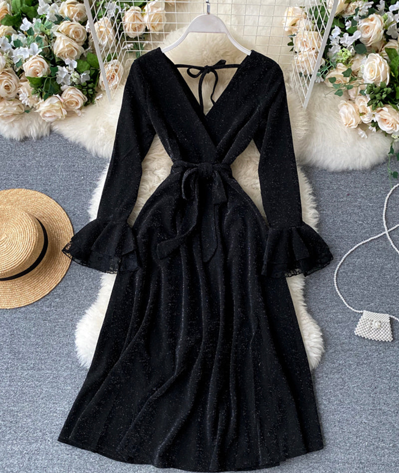 Stylish v neck long sleeve dress  1024