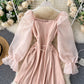 Cute A line short dress long sleeve waist dress  1034