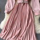 Sweet pink A line long sleeve dress  1046