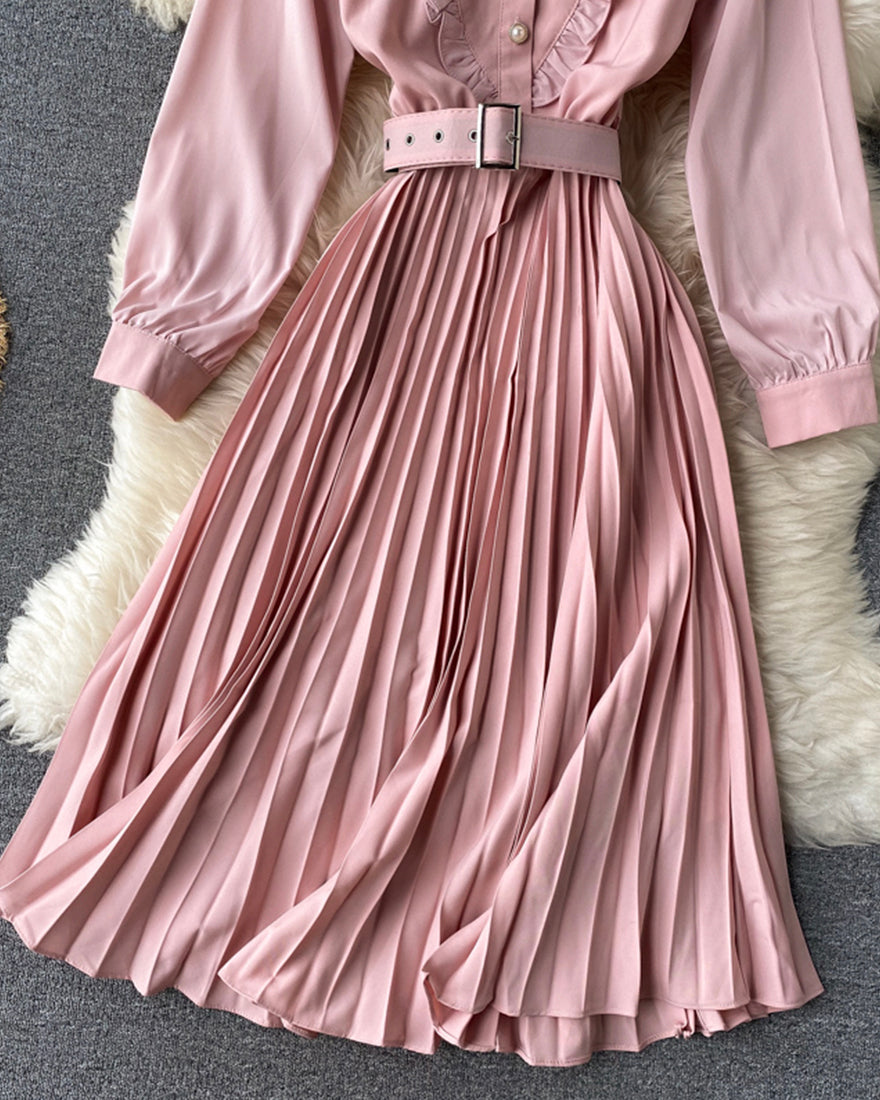 Sweet pink A line long sleeve dress  1046