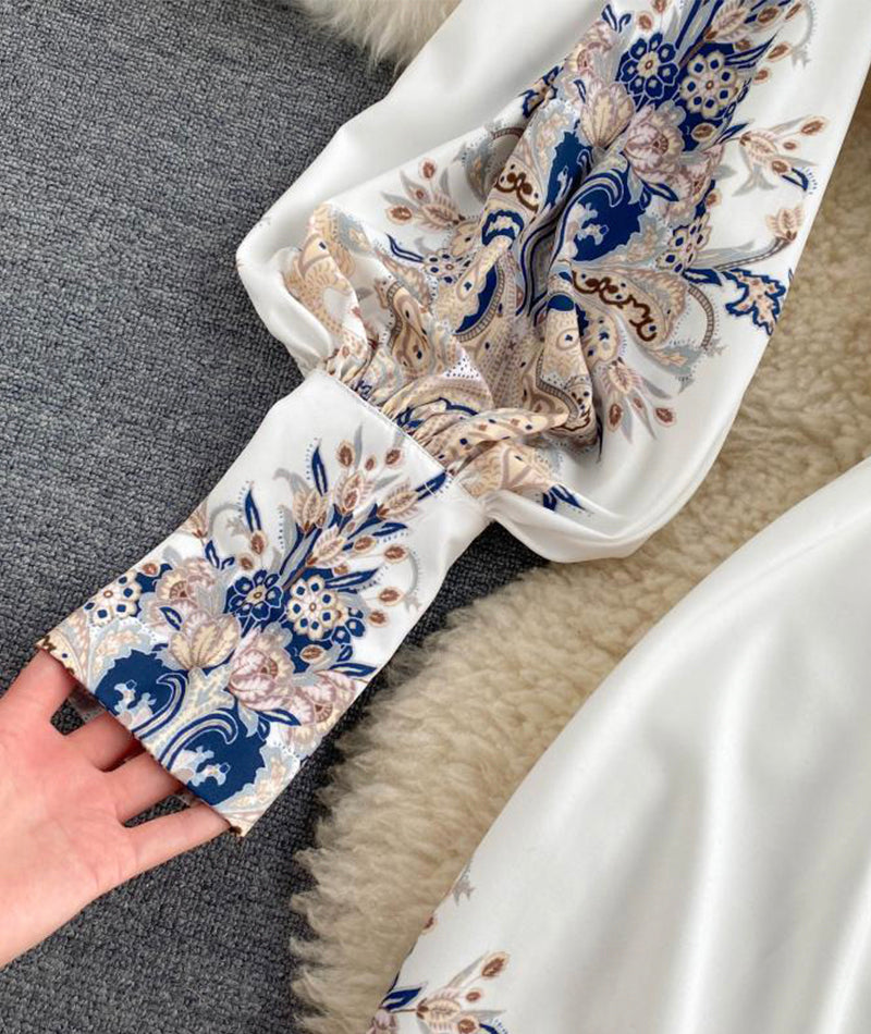 A line printed long dress women's dress  1017