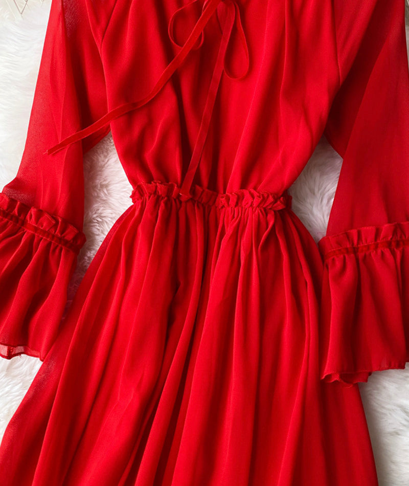 Rotes A-Linie Chiffonkleid Mode Mädchenkleid 1005