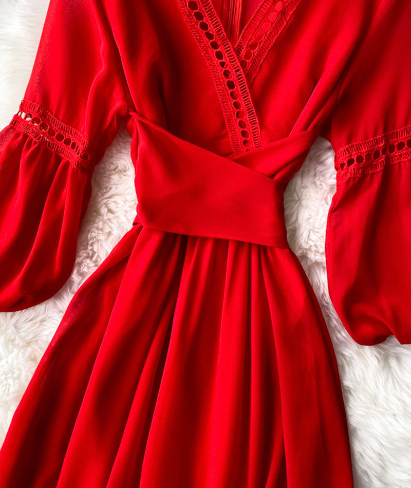 Rot A-Linie Chiffonkleid Mode Mädchenkleid 1000