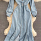 Stylish denim backless dress long sleeve dress  1019