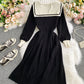 Black navy style knitted dress long sleeve dress  1010