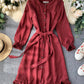 Long sleeve ruffle hem button down dress  1041