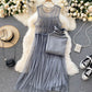 Stylish high neck bottoming shirt + sleeveless tulle dress two piece sets  991