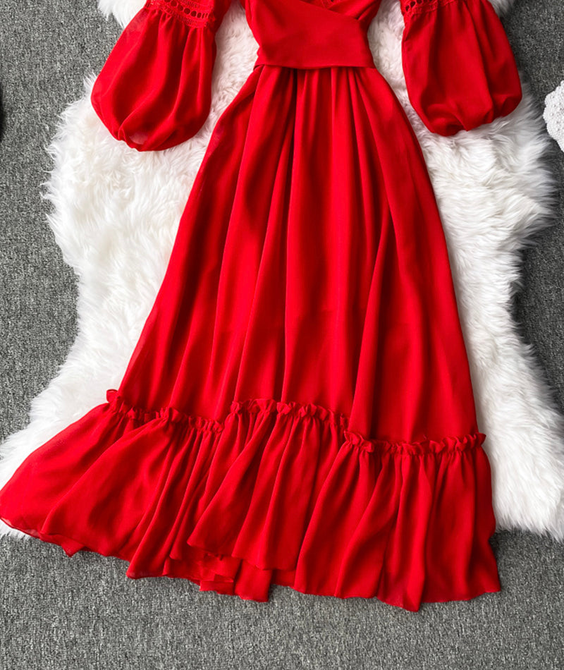 Rot A-Linie Chiffonkleid Mode Mädchenkleid 1000