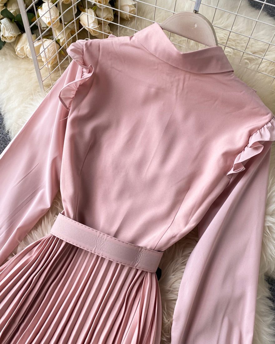 Sweet pink A line long sleeve dress  1046