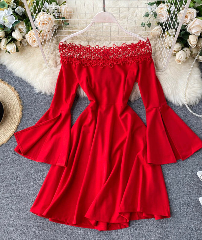 Fashionable A line dress flared sleeve dress  1037