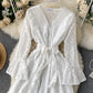 A line v neck lace short dress  1032
