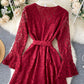 A line v neck lace short dress  1032