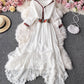 A line v neck lace long sleeve dress  995