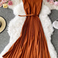 Cute A line round neck sleeveless midi dress  1029