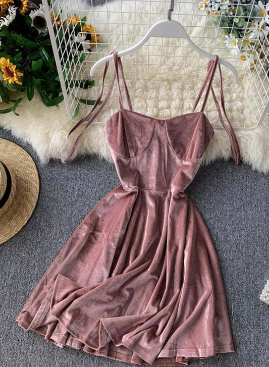 Robe courte en velours pour femme, jolie robe trapèze 1098