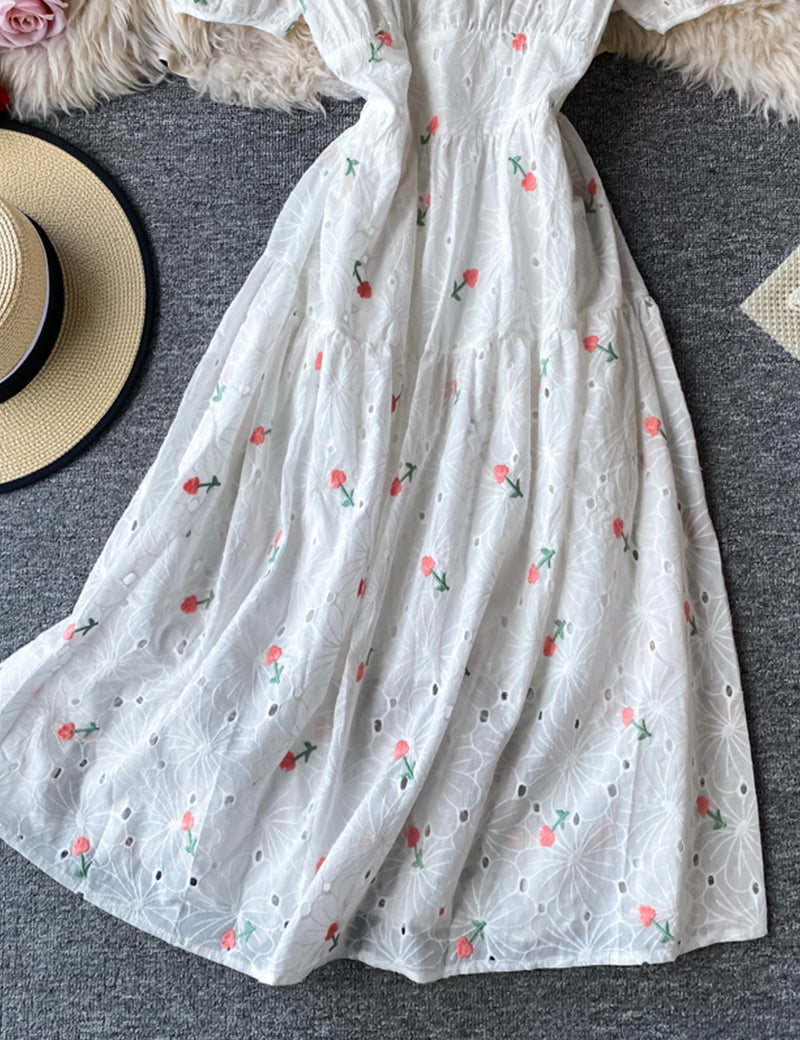 Cute loose white embroidery dress  1044