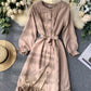 Long sleeve ruffle hem button down dress  1041
