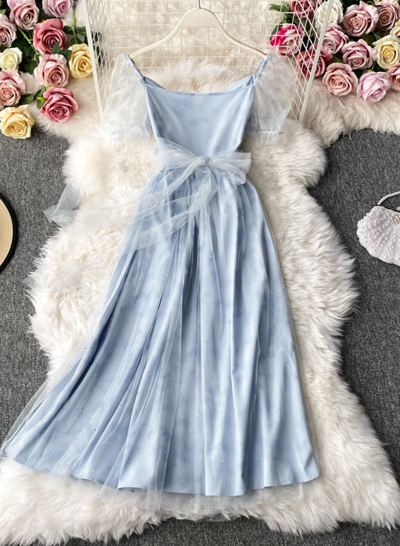 Robe courte d'été en tulle rose 1047