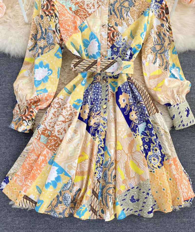 Robe imprimée à manches longues pour femme 1018 