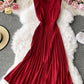 Cute A line round neck sleeveless midi dress  1029