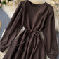 Retro round neck long sleeve dress  1020