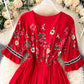 A line v neck embroidery dress  992