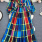 Amazing plaid long sleeve shirt dress fashion dress  1014