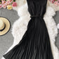 Cute A line round neck sleeveless midi dress  1029