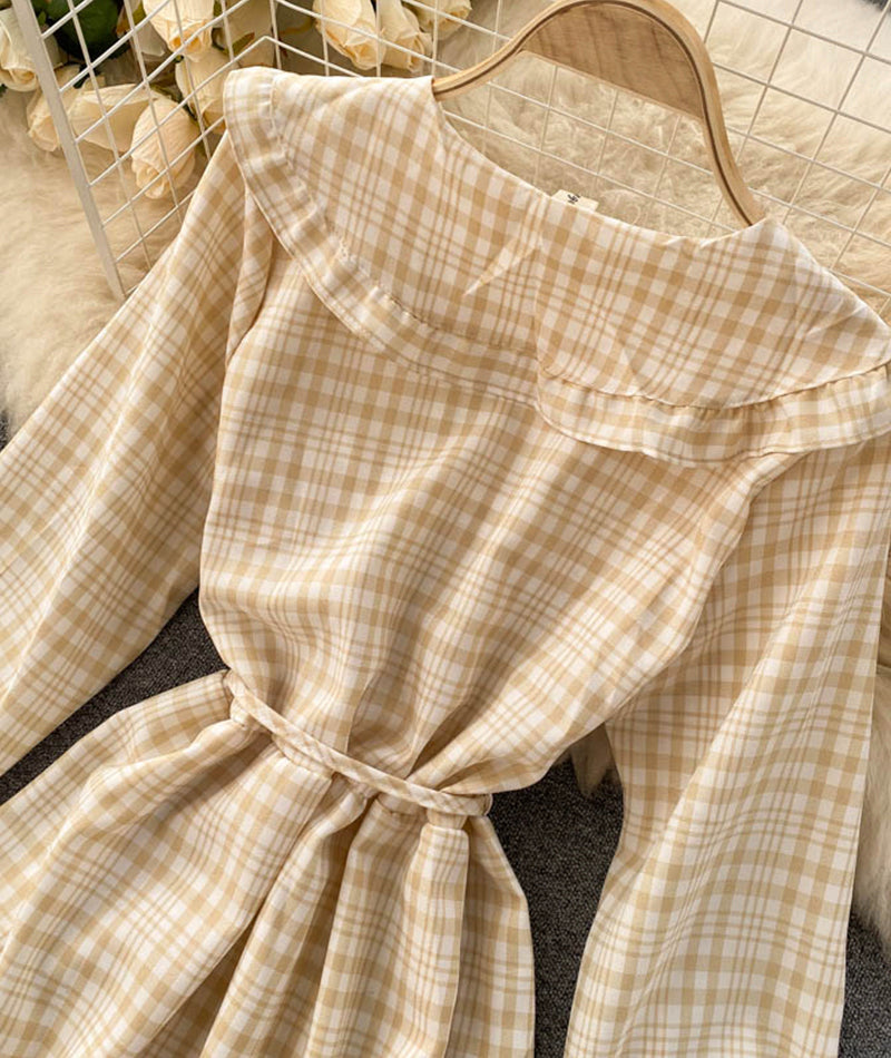 Jolie robe trapèze à carreaux à manches longues 1030