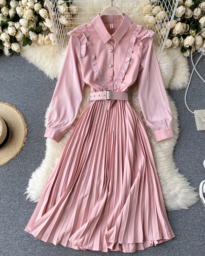 Sweet pink A line long sleeve dress  1046