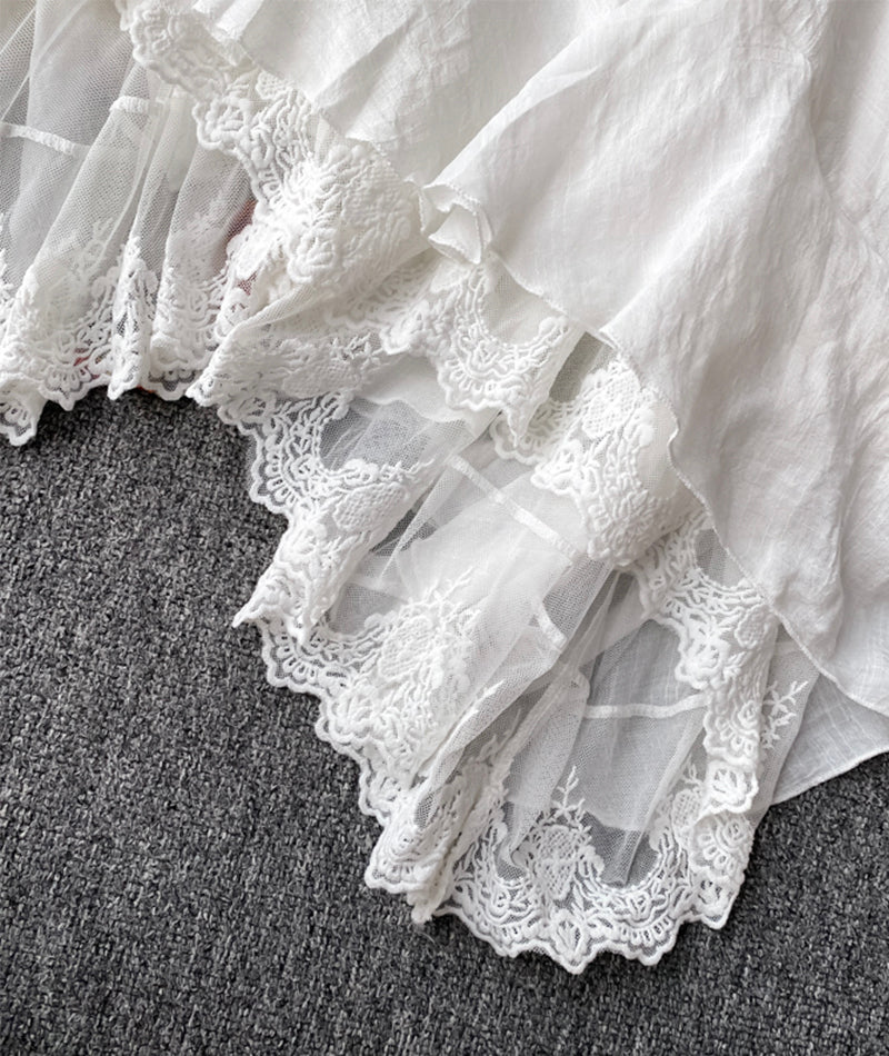 A line v neck lace long sleeve dress  995