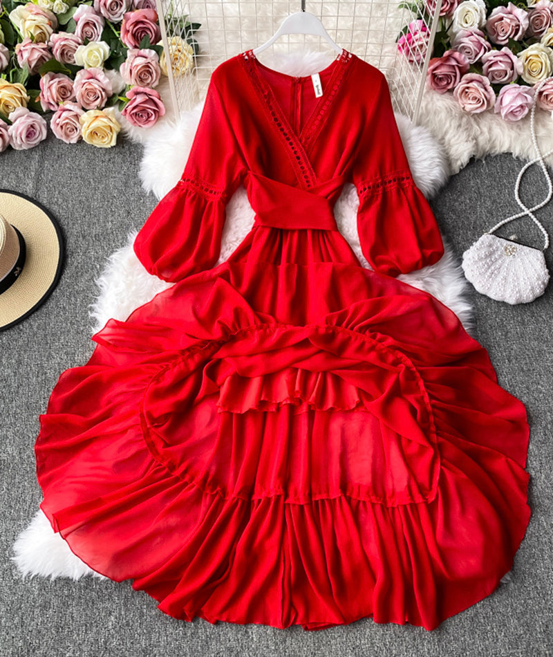 Rot A-Linie Chiffonkleid Mode Mädchenkleid 1000