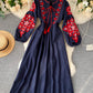 Loose embroidered dress long sleeve dress  1015