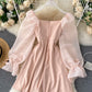 Cute A line short dress long sleeve waist dress  1034