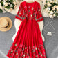 A line v neck embroidery dress  992
