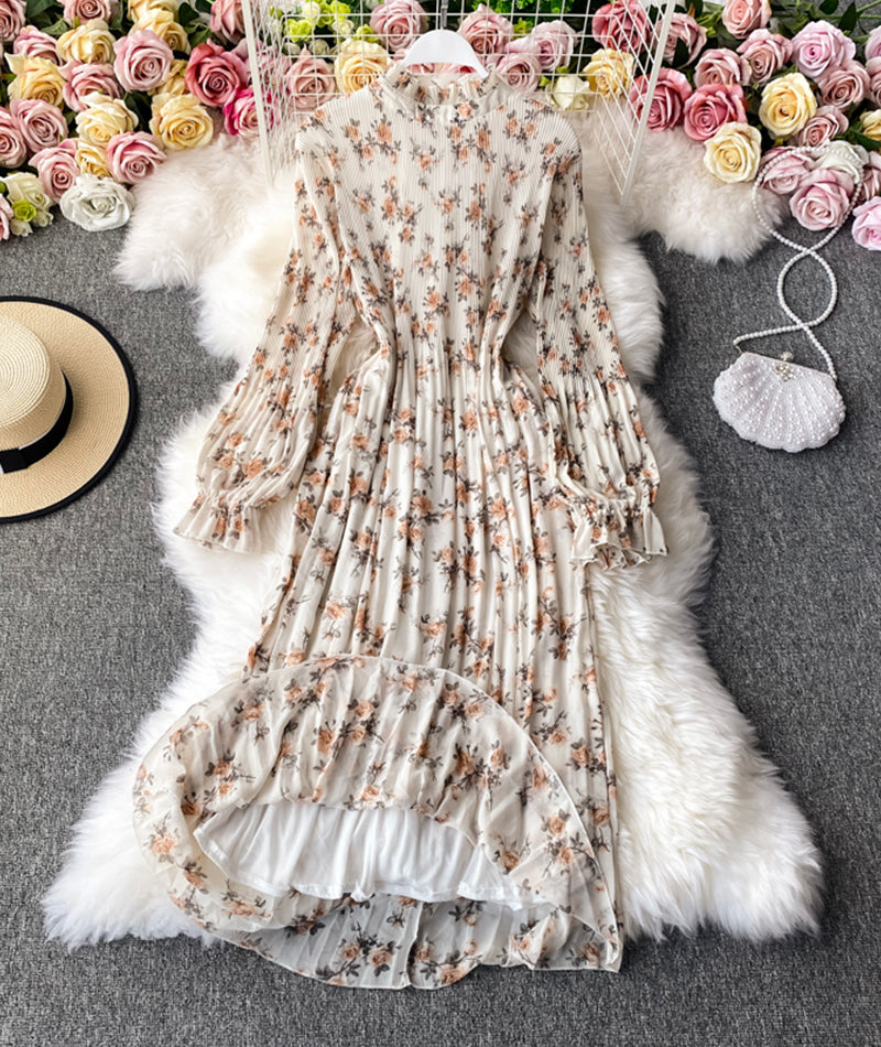 Cute A line printed long sleeve dress  985