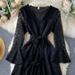 A line v neck lace short dress  1032