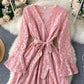 A line v neck lace short dress  1032