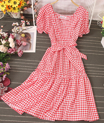 Jolie robe à carreaux Robe courte trapèze 1004