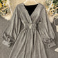Simple v neck long sleeve short dress 990