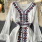 Stylish A line embroidery dress v neck chiffon dress  1016