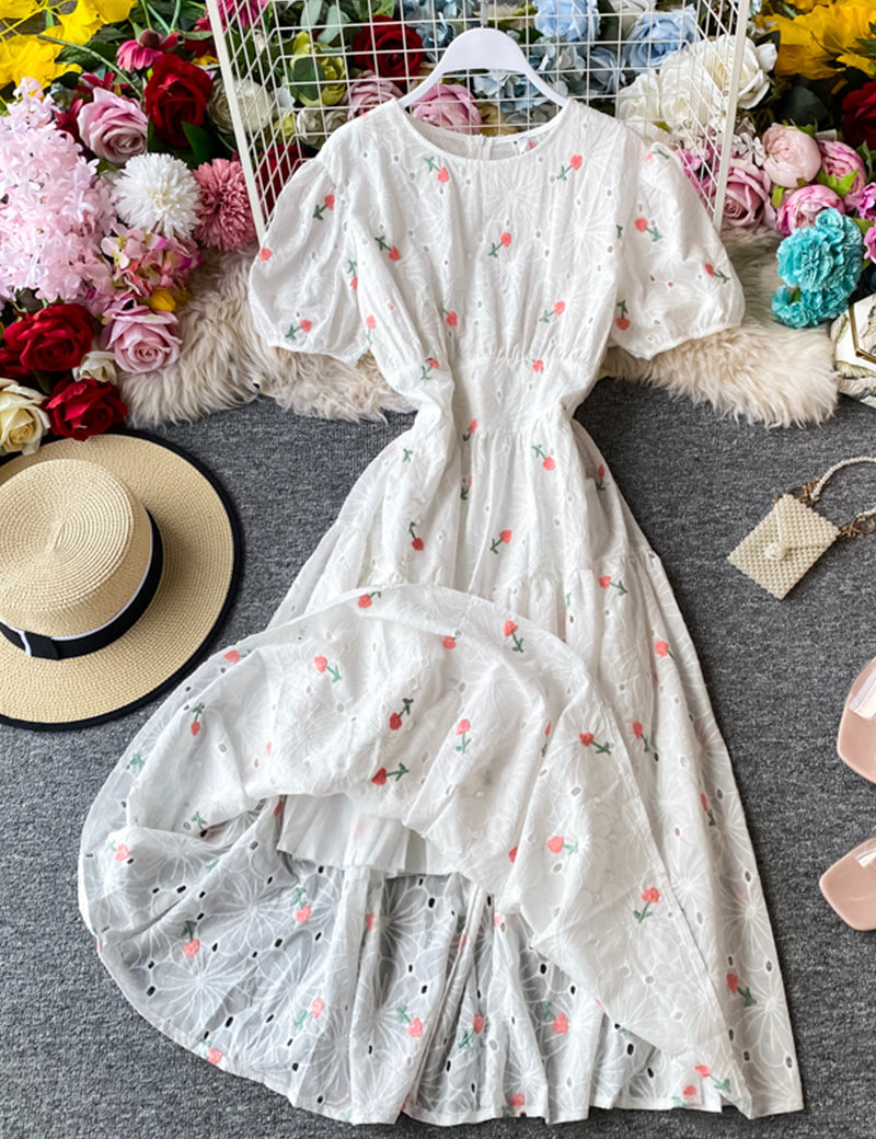 Cute loose white embroidery dress  1044