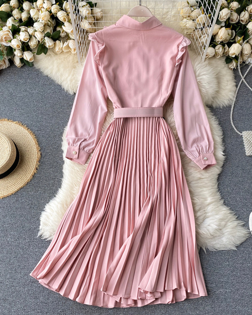 Sweet pink A line long sleeve dress  1046