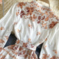 Retro print slim long sleeve dress  1031