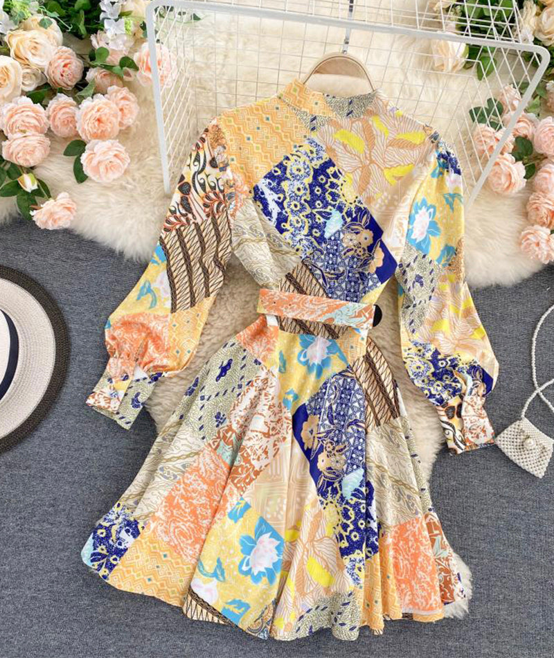 Robe imprimée à manches longues pour femme 1018 