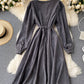 Retro round neck long sleeve dress  1020