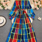 Amazing plaid long sleeve shirt dress fashion dress  1014