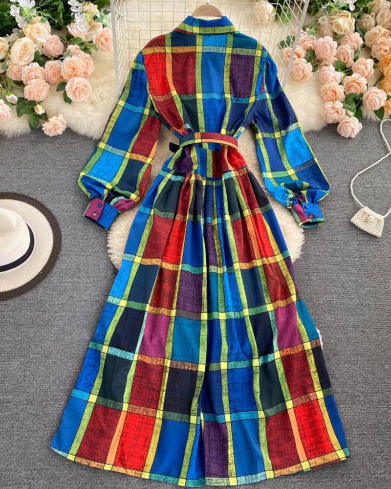 Amazing plaid long sleeve shirt dress fashion dress  1014